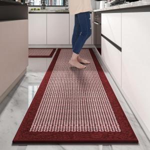 imagePADOOR Non Slip Kitchen Rugs Sets of 2  Extra Large 25x6  20quotx32quot Runner Rugs for Kitchen Floor Non Skid Washable Absorbent Kitchen Mat for in Front of Sink 2 Piece BlackRed