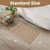 imagePADOOR Checkered Bath Mat Super Absorbent Non Slip Bath Mats for Bathroom Floor 3D Two Tone Woven Bathroom Mat with Tassels Machine Washable Bathroom Rugs Beside Tub 17quot x 24quot Darkgrey ampamp CreamBrown  Cream