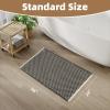 imagePADOOR Checkered Bath Mat Super Absorbent Non Slip Bath Mats for Bathroom Floor 3D Two Tone Woven Bathroom Mat with Tassels Machine Washable Bathroom Rugs Beside Tub 17quot x 24quot Darkgrey ampamp CreamDarkgrey  Cream
