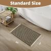 imagePADOOR Checkered Bath Mat Super Absorbent Non Slip Bath Mats for Bathroom Floor 3D Two Tone Woven Bathroom Mat with Tassels Machine Washable Bathroom Rugs Beside Tub 17quot x 24quot Darkgrey ampamp CreamGreen  Cream