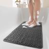 imagePADOOR BathtubMat Non Slip with Suction Cups and Drain Holes Machine Washable Shower Mat Anti Slip Bath Mat for Tub for Kids 14quotx27quot KhakiBlack