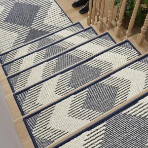 imagePADOOR 15PC StairTreads Non Slip 3D Peel and Stick Stair Treads for Wooden Steps Indoor StairCarpet Treads Washable Reusable Adhesive StairRunner Rugs for Kids and Dogs 8quotx30quot BrownBlue