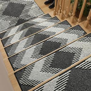 imagePADOOR 15PC StairTreads Non Slip 3D Peel and Stick Stair Treads for Wooden Steps Indoor StairCarpet Treads Washable Reusable Adhesive StairRunner Rugs for Kids and Dogs 8quotx30quot BrownBlack