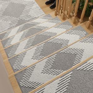 imagePADOOR 15PC StairTreads Non Slip 3D Peel and Stick Stair Treads for Wooden Steps Indoor StairCarpet Treads Washable Reusable Adhesive StairRunner Rugs for Kids and Dogs 8quotx30quot BrownGrey