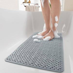 imagePADOOR BathtubMat Non Slip with Suction Cups and Drain Holes Machine Washable Shower Mat Anti Slip Bath Mat for Tub for Kids 14quotx27quot KhakiGrey