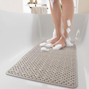 imagePADOOR BathtubMat Non Slip with Suction Cups and Drain Holes Machine Washable Shower Mat Anti Slip Bath Mat for Tub for Kids 14quotx27quot KhakiKhaki