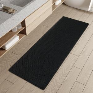 imagePADOOR Checkered Bath Mat Super Absorbent Non Slip Bath Mats for Bathroom Floor 3D Two Tone Woven Bathroom Mat with Tassels Machine Washable Bathroom Rugs Beside Tub 17quot x 24quot Darkgrey ampamp CreamBlack