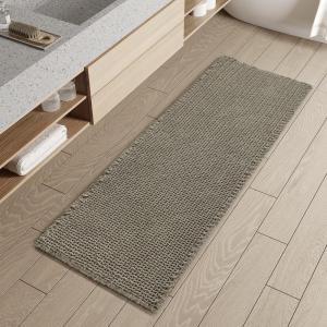 imagePADOOR Checkered Bath Mat Super Absorbent Non Slip Bath Mats for Bathroom Floor 3D Two Tone Woven Bathroom Mat with Tassels Machine Washable Bathroom Rugs Beside Tub 17quot x 24quot Darkgrey ampamp CreamGreen