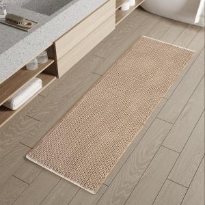 imagePADOOR Checkered Bath Mat Super Absorbent Non Slip Bath Mats for Bathroom Floor 3D Two Tone Woven Bathroom Mat with Tassels Machine Washable Bathroom Rugs Beside Tub 17quot x 24quot Darkgrey ampamp CreamBrown  Cream