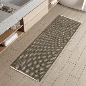 imagePADOOR Checkered Bath Mat Super Absorbent Non Slip Bath Mats for Bathroom Floor 3D Two Tone Woven Bathroom Mat with Tassels Machine Washable Bathroom Rugs Beside Tub 17quot x 24quot Darkgrey ampamp CreamGreen  Cream