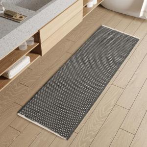 imagePADOOR Checkered Bath Mat Super Absorbent Non Slip Bath Mats for Bathroom Floor 3D Two Tone Woven Bathroom Mat with Tassels Machine Washable Bathroom Rugs Beside Tub 17quot x 24quot Darkgrey ampamp CreamDarkgrey  Cream