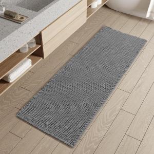 imagePADOOR Checkered Bath Mat Super Absorbent Non Slip Bath Mats for Bathroom Floor 3D Two Tone Woven Bathroom Mat with Tassels Machine Washable Bathroom Rugs Beside Tub 17quot x 24quot Darkgrey ampamp CreamDark Grey