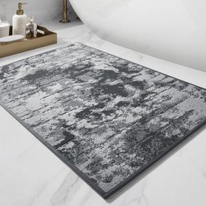 imagePADOOR Checkered Bath Mat Super Absorbent Non Slip Bath Mats for Bathroom Floor 3D Two Tone Woven Bathroom Mat with Tassels Machine Washable Bathroom Rugs Beside Tub 17quot x 24quot Darkgrey ampamp CreamGrey