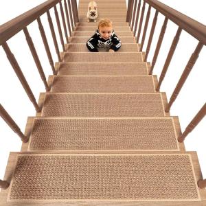 imagePADOOR Non Slip StairTreadsRubber Backing StairRunners for Wooden Steps15PCS Residue Free Carpet Stair Treads for Kids and Dogs 8quotx30quot Beige7PCS