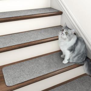 imagePADOOR StairTreads Non Slip Reusable StairRunners for Wooden Steps 15PCS Adhesive Backing Carpet Stair Treads for Kids and Dogs 30quotX8quot Grey