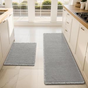 imagePADOOR Waffle KitchenRugs Sets of 2 Kitchen Rugs Non Slip Washable Absorbent KitchenMats for Floor Comfort Kitchen Runner Rugs for in Front of Sink Hallway LaundryBeige 20quotx47quot20quotx32quotGrey