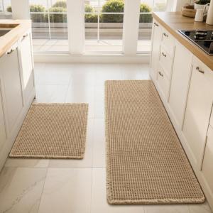 imagePADOOR Waffle KitchenRugs Sets of 2 Kitchen Rugs Non Slip Washable Absorbent KitchenMats for Floor Comfort Kitchen Runner Rugs for in Front of Sink Hallway LaundryBeige 20quotx47quot20quotx32quotBeige