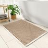 imageCheckered Bath Mat Runner Super Absorbent Non Slip Bathroom Runner Rug Modern Woven Washable Runners for Hallways Entryway Bedroom Laundry Room Kitchen Under Sink 2 x 4Brown  Cream