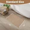 imagePADOORBath MatAbsorbent Rubber Backing Bathroom Mats Rug Quick Dry Thin Bathroom Rugs Fit Under DoorNon Slip Washable Bath Mats for BathroomBath Rug in Front of Sink 20quotx32quot GreyBrown  Cream
