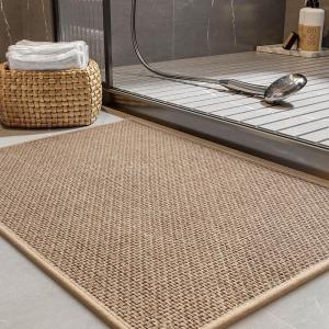 imagePADOOR NonSlip Bath Mat With RubberBacking Braided Absorbent Machine Washable Thin Rug for Bathroom Floor Quick Dry Fits Under Door 17x24 BeigeBeige