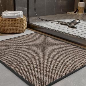 imagePADOOR NonSlip Bath Mat With RubberBacking Braided Absorbent Machine Washable Thin Rug for Bathroom Floor Quick Dry Fits Under Door 17x24 BeigeBlack