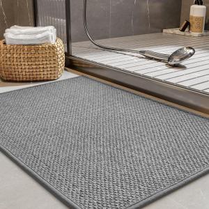 imagePADOOR NonSlip Bath Mat With RubberBacking Braided Absorbent Machine Washable Thin Rug for Bathroom Floor Quick Dry Fits Under Door 17x24 BeigeGrey