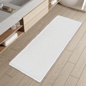 imagePADOORBath MatAbsorbent Rubber Backing Bathroom Mats Rug Quick Dry Thin Bathroom Rugs Fit Under DoorNon Slip Washable Bath Mats for BathroomBath Rug in Front of Sink 20quotx32quot GreyWhite