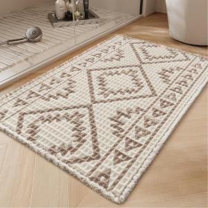 imagePADOORWaffle Bath Mat 24quotx36quotSuper Absorbent Bath Mats for Bathroom Machine Washable Non Slip Bathroom Rug with Tassels Soft Bathroom Mat for Laundry Room Bedroom Cream ampamp Brown 2x 3Cream