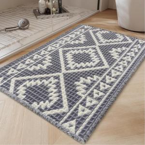 imagePADOORWaffle Bath Mat 24quotx36quotSuper Absorbent Bath Mats for Bathroom Machine Washable Non Slip Bathroom Rug with Tassels Soft Bathroom Mat for Laundry Room Bedroom Cream ampamp Brown 2x 3Grey