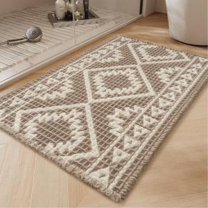 imagePADOORWaffle Bath Mat 24quotx36quotSuper Absorbent Bath Mats for Bathroom Machine Washable Non Slip Bathroom Rug with Tassels Soft Bathroom Mat for Laundry Room Bedroom Cream ampamp Brown 2x 3Brown