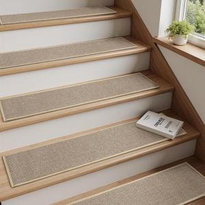 imagePADOOR StairTreads Non Slip 15PCS Stair Treads for Wooden Steps Rubber Backing Indoor Carpet Stair Treads Residue Free Stair Runner Durable StairCarpet Treads for Kids and Dogs 8quotx30quot BeigeBeige