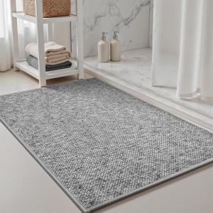 imagePADOORBath Mat 17quotx27quotSuper Absorbent Bathroom MatsRubber Backed Bath Mats for Bathroom Non Slip Machine Washable Bathroom Rugs Front of BathtubShower RoomSinkKhakiGrey
