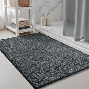 imagePADOORBath Mat 17quotx27quotSuper Absorbent Bathroom MatsRubber Backed Bath Mats for Bathroom Non Slip Machine Washable Bathroom Rugs Front of BathtubShower RoomSinkKhakiDarkgrey