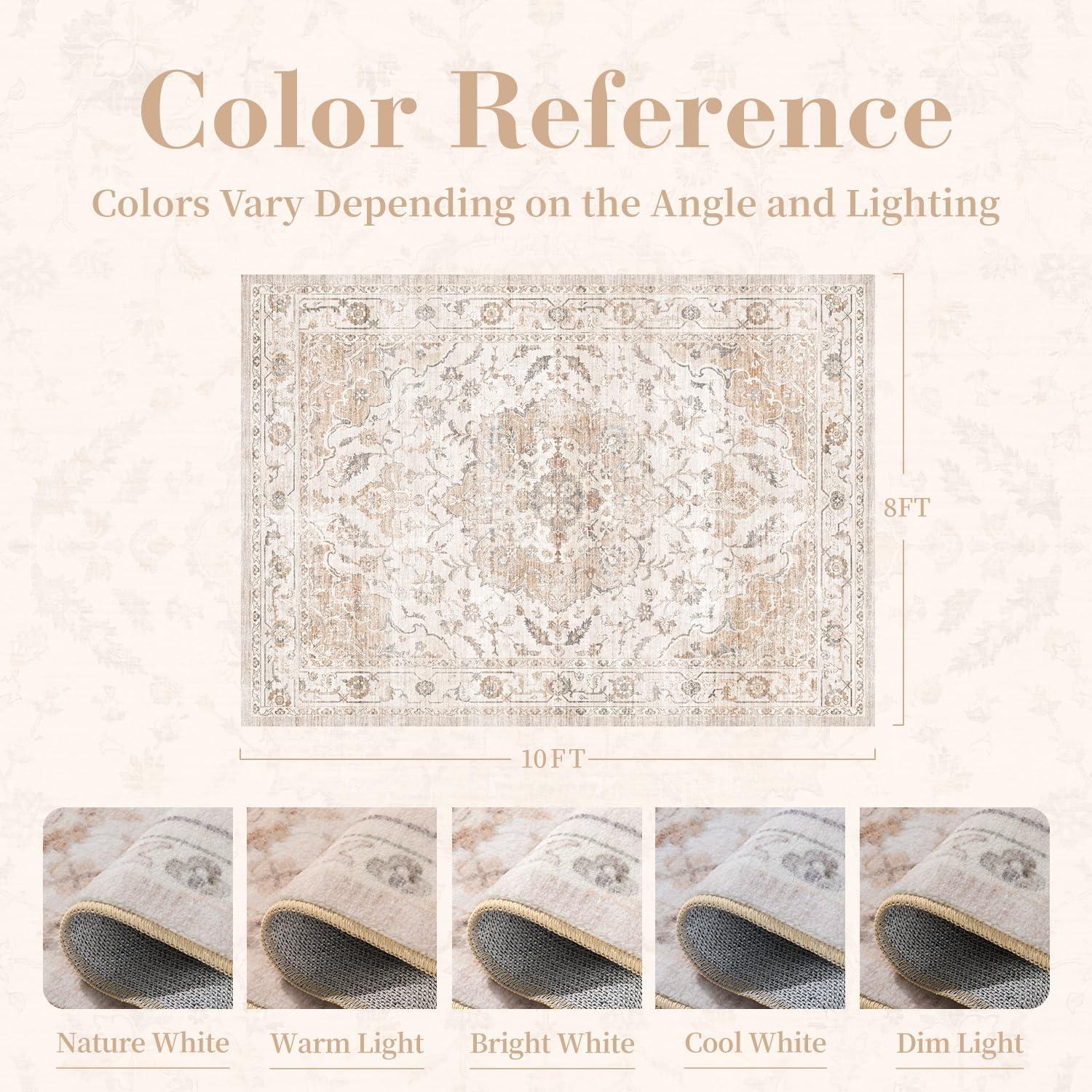 imagePADOORVintage Area Rug 5X7 Rugs for Living RoomSoft Beige Rugs for BedroomMachine Washable Rugs Non Slip CarpetRug for Dining Room Living Room Bedside OfficeBeige