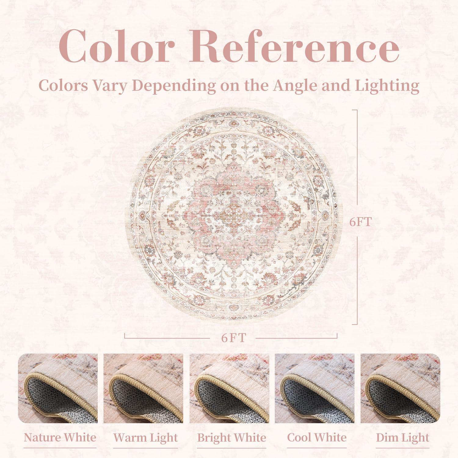 imagePADOORVintage Area Rug 5X7 Rugs for Living RoomSoft Beige Rugs for BedroomMachine Washable Rugs Non Slip CarpetRug for Dining Room Living Room Bedside OfficePink