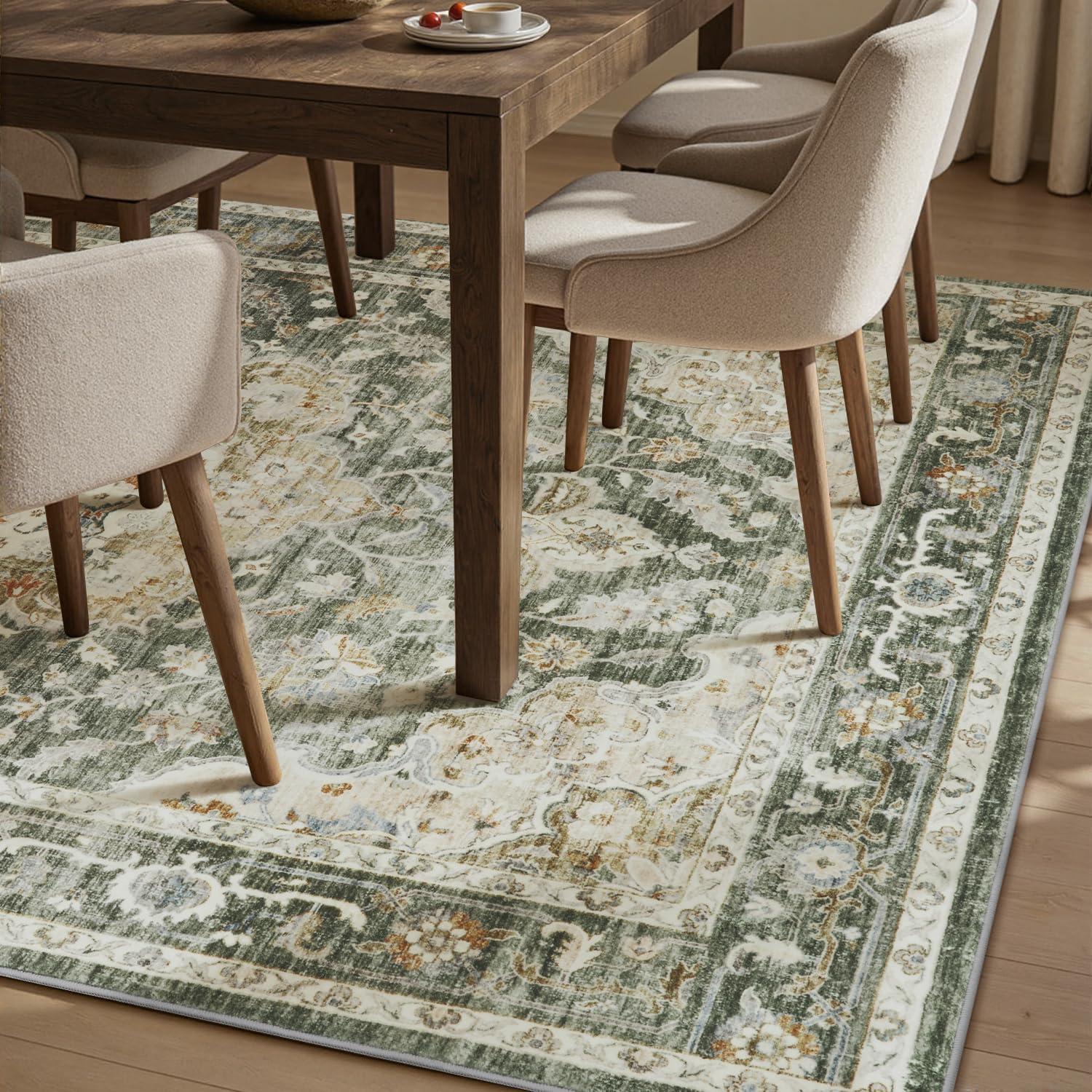 imagePADOORVintage Area Rug 5X7 Rugs for Living RoomSoft Beige Rugs for BedroomMachine Washable Rugs Non Slip CarpetRug for Dining Room Living Room Bedside OfficeOlive