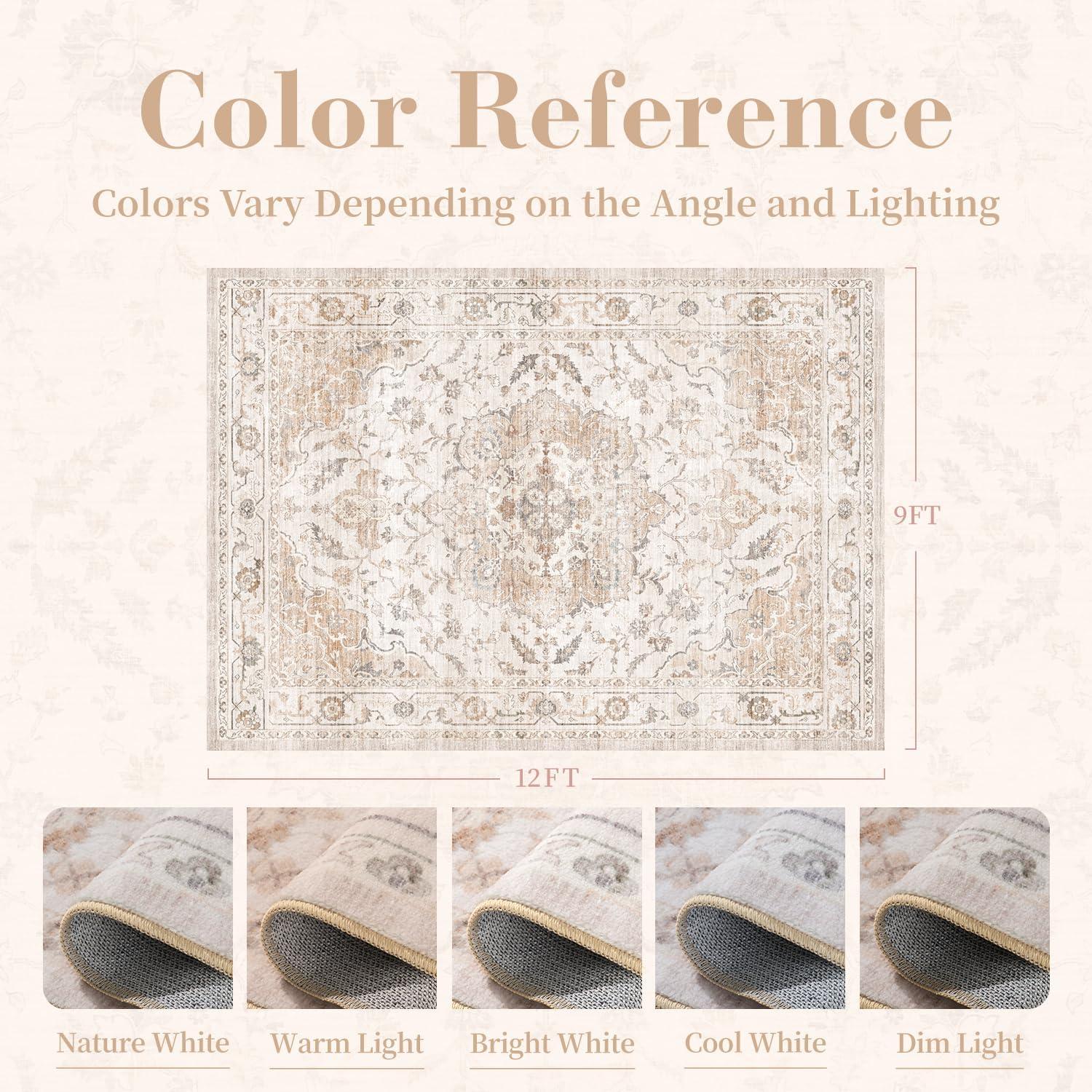 imagePADOORVintage Area Rug 5X7 Rugs for Living RoomSoft Beige Rugs for BedroomMachine Washable Rugs Non Slip CarpetRug for Dining Room Living Room Bedside OfficeBeige
