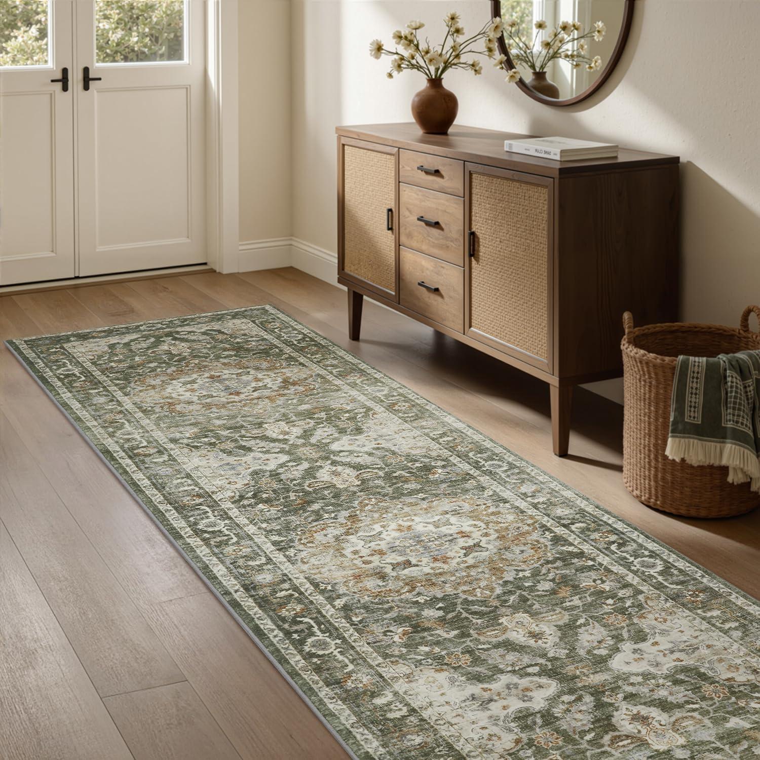 imagePADOORVintage Area Rug 5X7 Rugs for Living RoomSoft Beige Rugs for BedroomMachine Washable Rugs Non Slip CarpetRug for Dining Room Living Room Bedside OfficeOlive