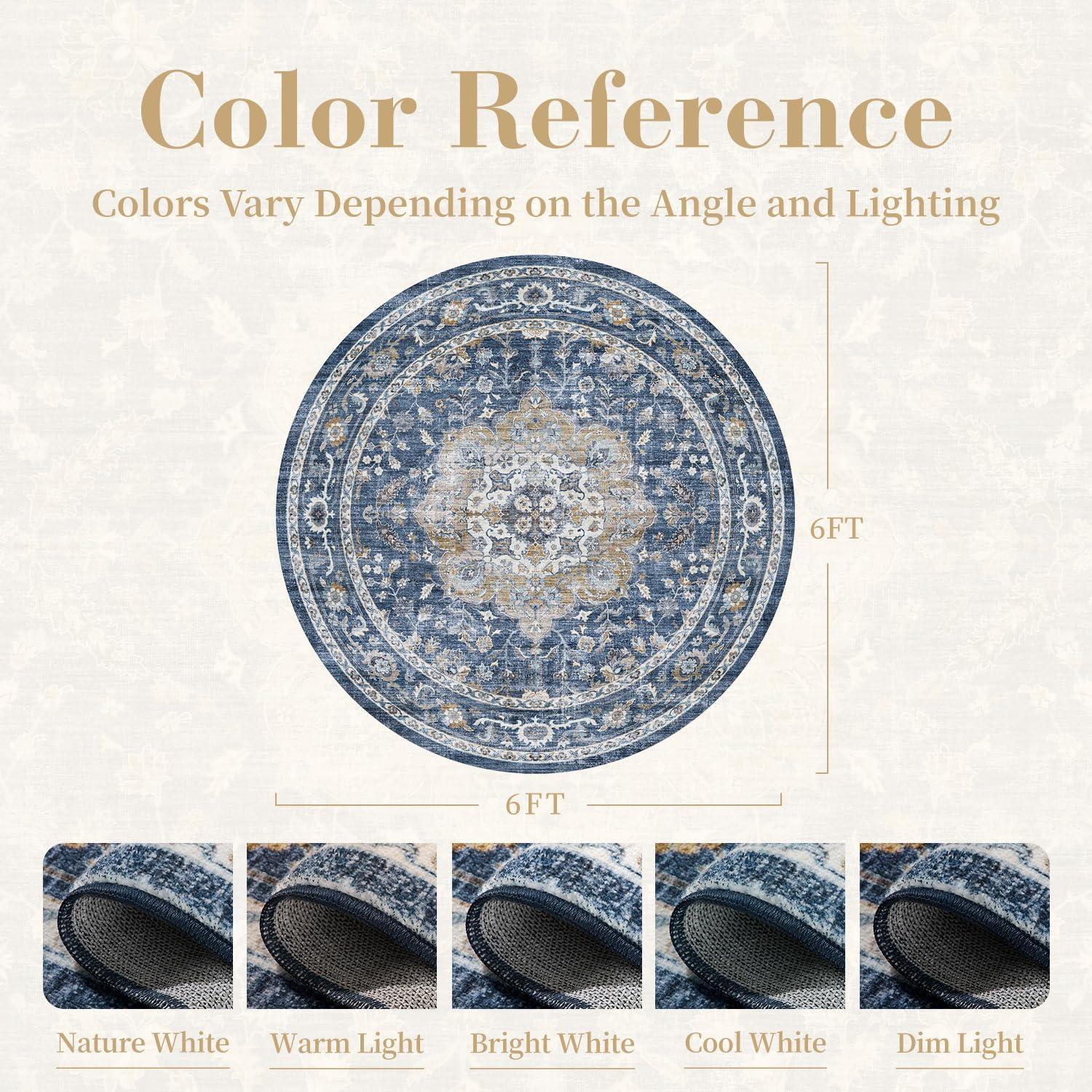 imagePADOORVintage Area Rug 5X7 Rugs for Living RoomSoft Beige Rugs for BedroomMachine Washable Rugs Non Slip CarpetRug for Dining Room Living Room Bedside OfficeBlue