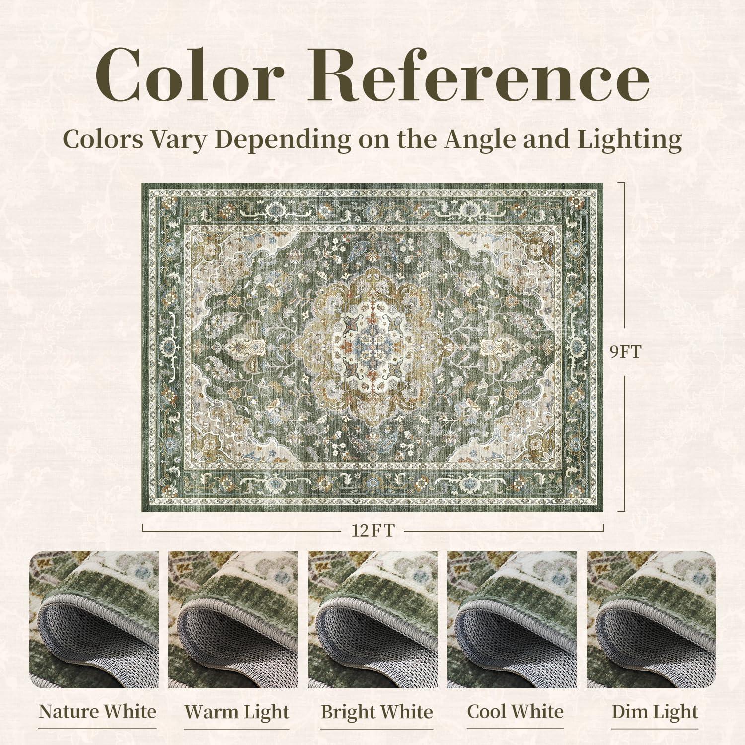 imagePADOORVintage Area Rug 5X7 Rugs for Living RoomSoft Beige Rugs for BedroomMachine Washable Rugs Non Slip CarpetRug for Dining Room Living Room Bedside OfficeOlive