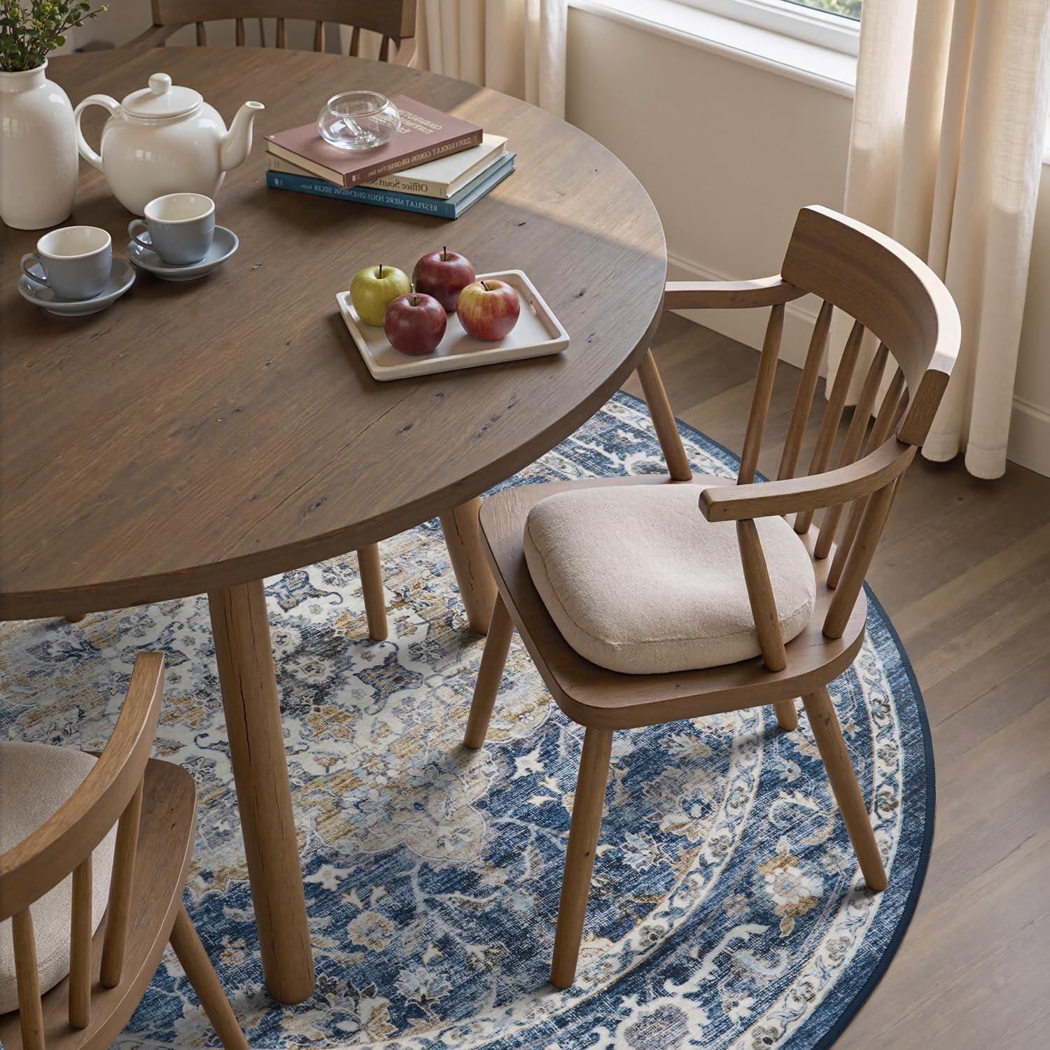 imagePADOORVintage Area Rug 5X7 Rugs for Living RoomSoft Beige Rugs for BedroomMachine Washable Rugs Non Slip CarpetRug for Dining Room Living Room Bedside OfficeBlue