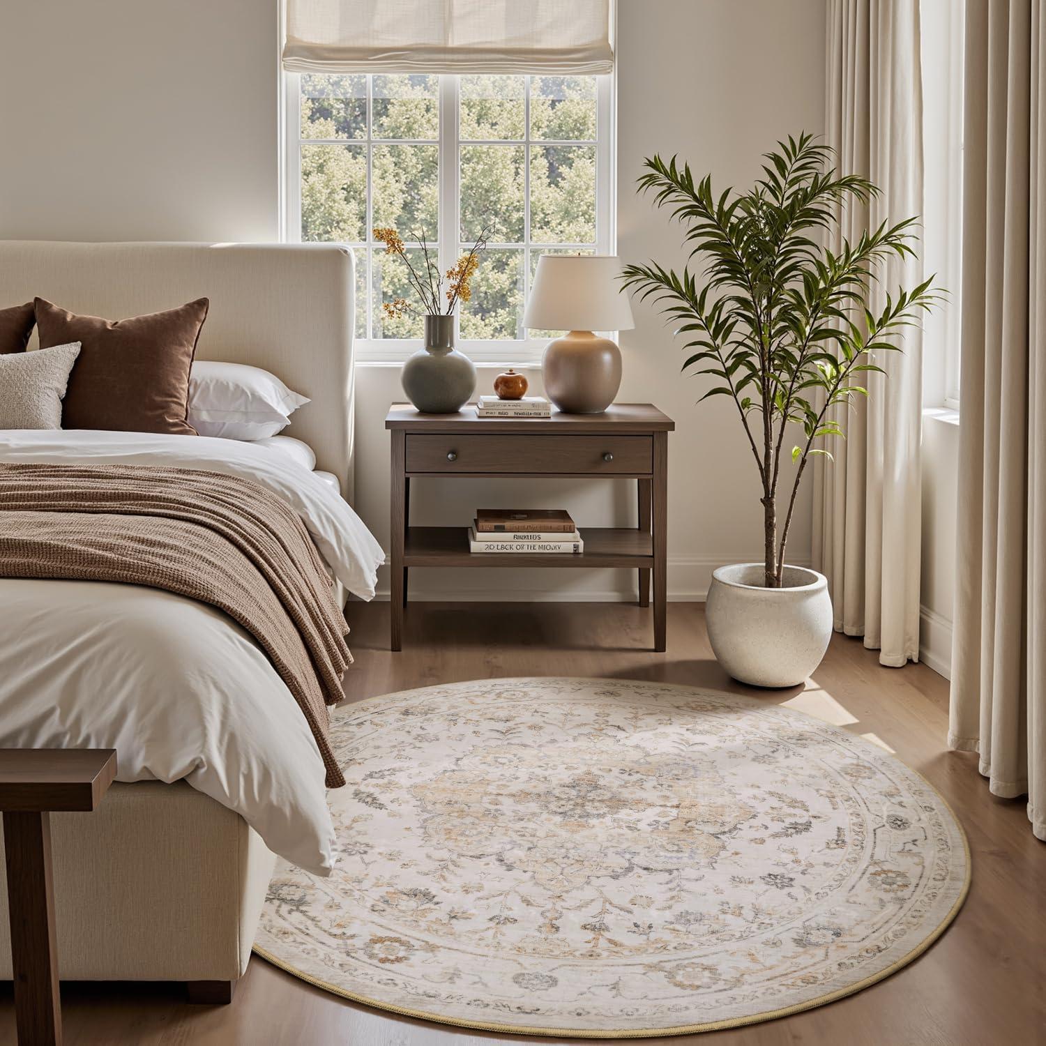 imagePADOORVintage Area Rug 5X7 Rugs for Living RoomSoft Beige Rugs for BedroomMachine Washable Rugs Non Slip CarpetRug for Dining Room Living Room Bedside OfficeBeige