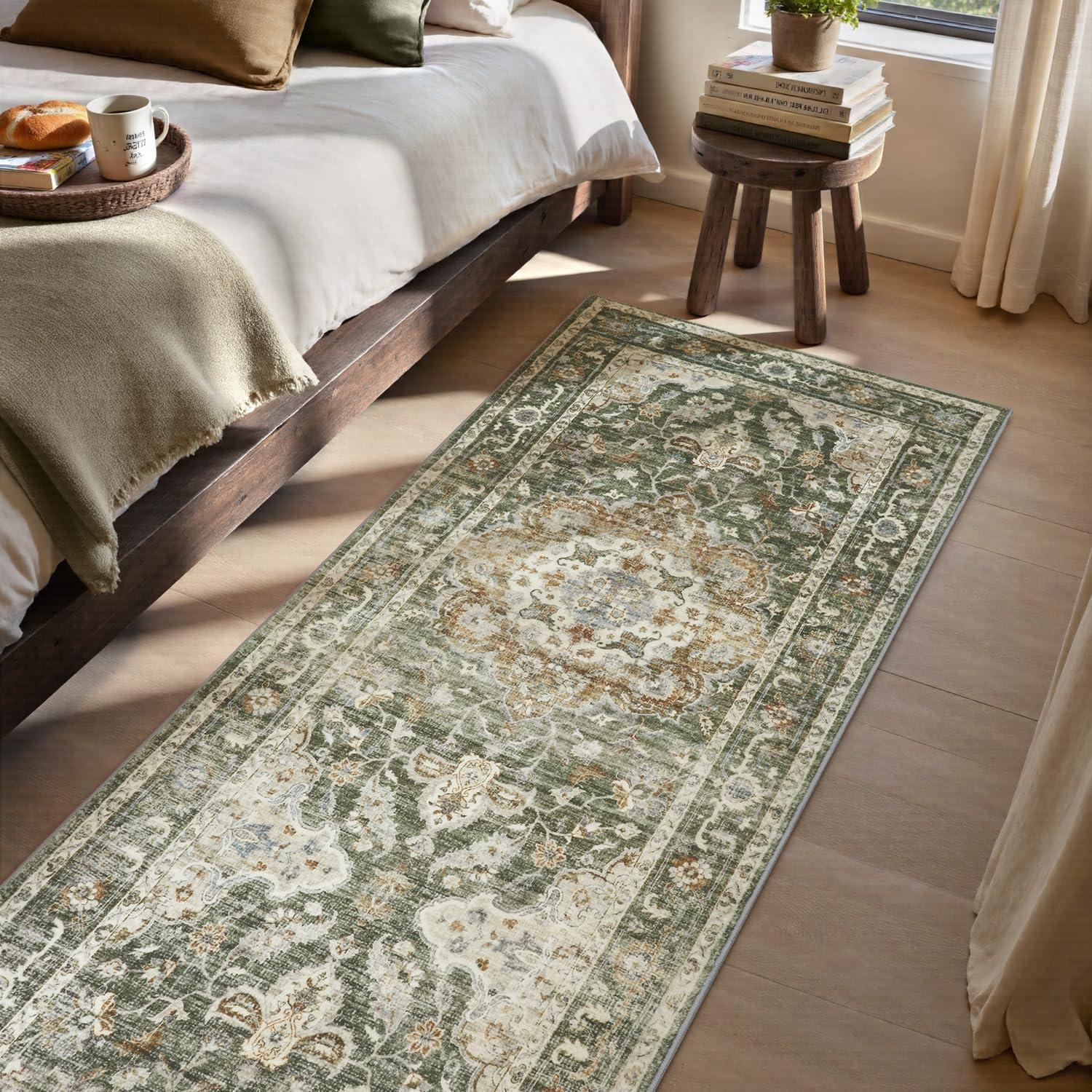 imagePADOORVintage Area Rug 5X7 Rugs for Living RoomSoft Beige Rugs for BedroomMachine Washable Rugs Non Slip CarpetRug for Dining Room Living Room Bedside OfficeOlive