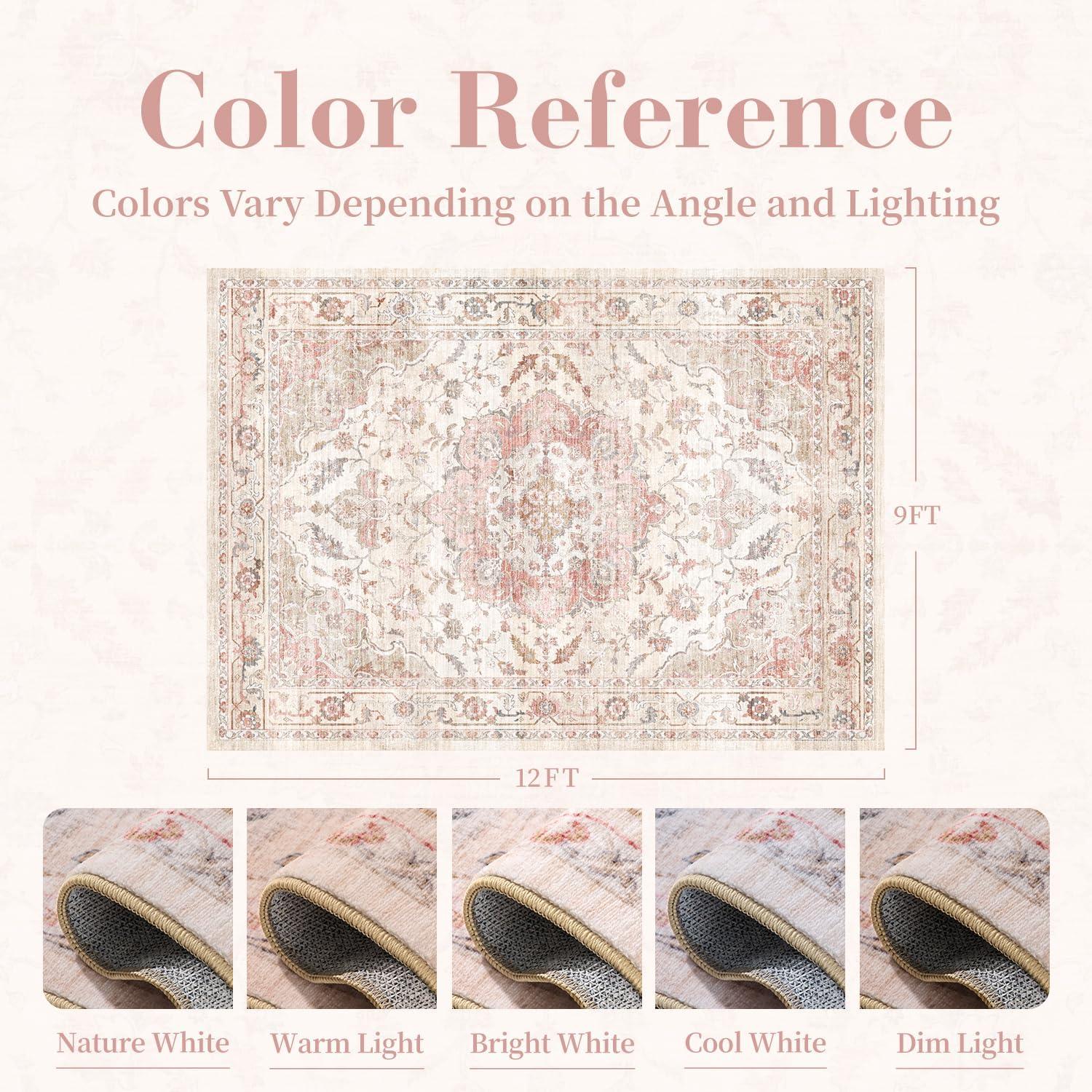 imagePADOORVintage Area Rug 5X7 Rugs for Living RoomSoft Beige Rugs for BedroomMachine Washable Rugs Non Slip CarpetRug for Dining Room Living Room Bedside OfficePink