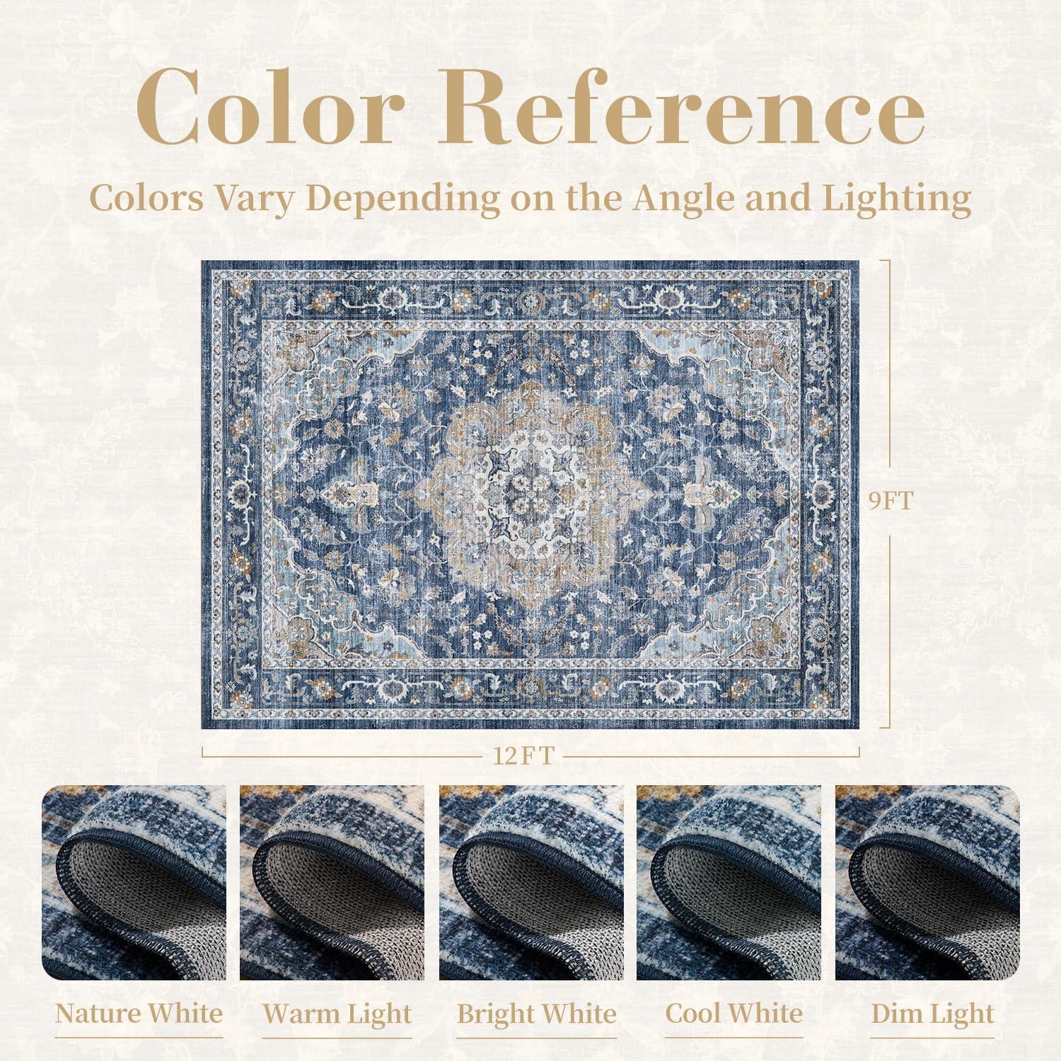 imagePADOORVintage Area Rug 5X7 Rugs for Living RoomSoft Beige Rugs for BedroomMachine Washable Rugs Non Slip CarpetRug for Dining Room Living Room Bedside OfficeBlue