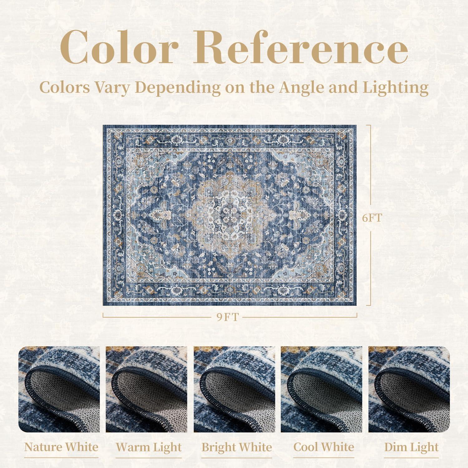 imagePADOORVintage Area Rug 5X7 Rugs for Living RoomSoft Beige Rugs for BedroomMachine Washable Rugs Non Slip CarpetRug for Dining Room Living Room Bedside OfficeBlue