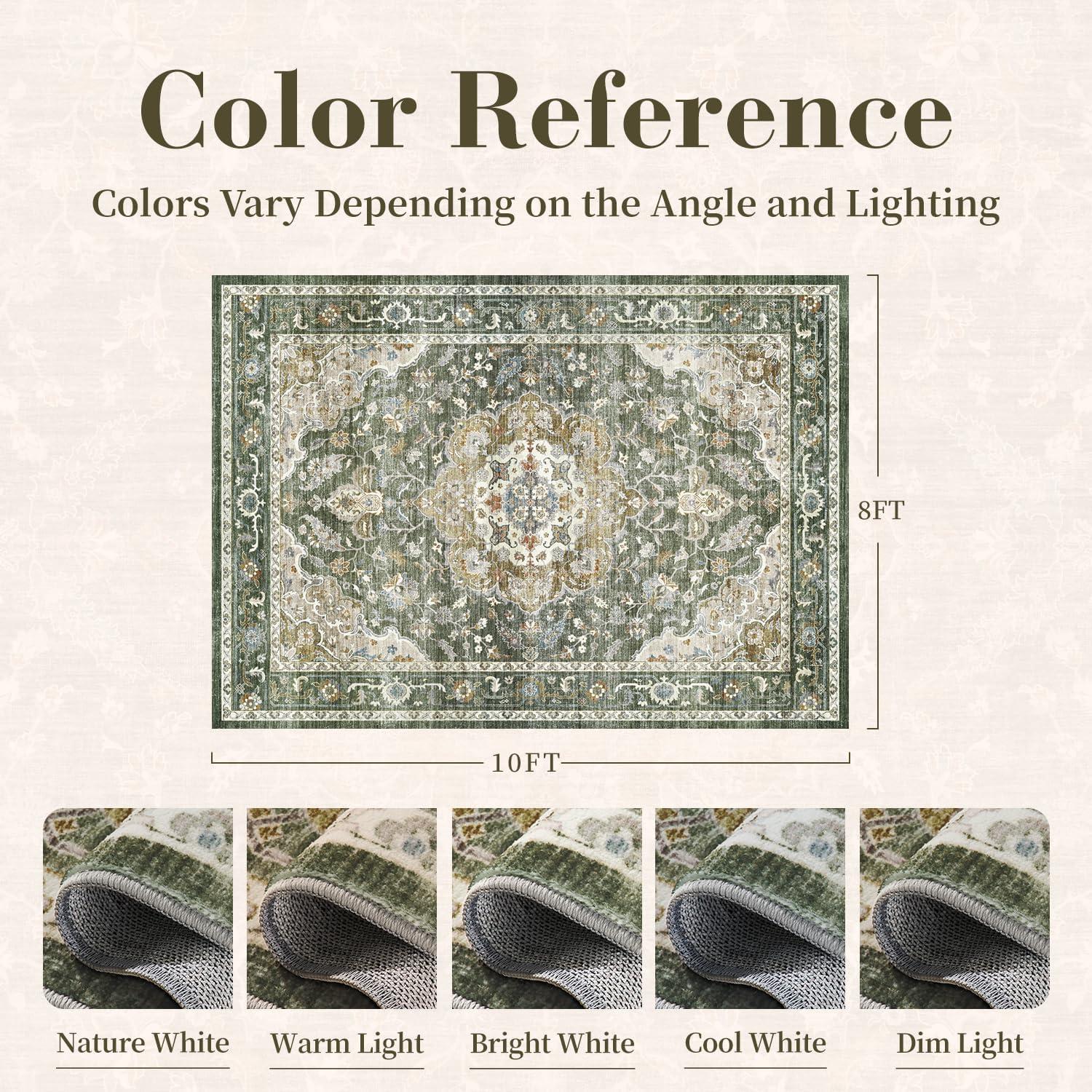 imagePADOORVintage Area Rug 5X7 Rugs for Living RoomSoft Beige Rugs for BedroomMachine Washable Rugs Non Slip CarpetRug for Dining Room Living Room Bedside OfficeOlive