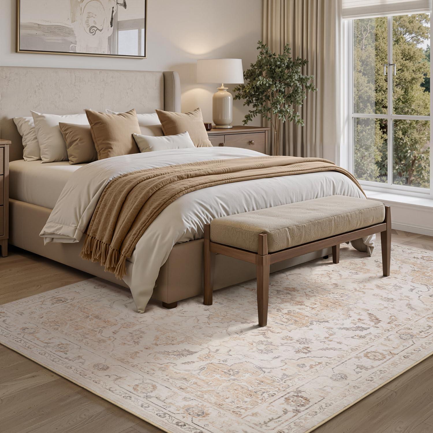 imagePADOORVintage Area Rug 5X7 Rugs for Living RoomSoft Beige Rugs for BedroomMachine Washable Rugs Non Slip CarpetRug for Dining Room Living Room Bedside OfficeBeige