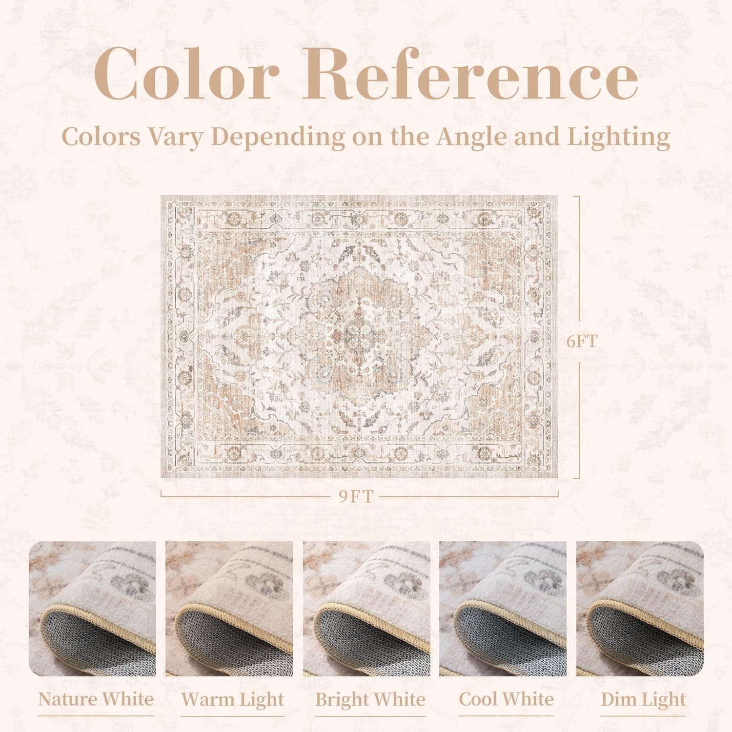 imagePADOORVintage Area Rug 5X7 Rugs for Living RoomSoft Beige Rugs for BedroomMachine Washable Rugs Non Slip CarpetRug for Dining Room Living Room Bedside OfficeBeige