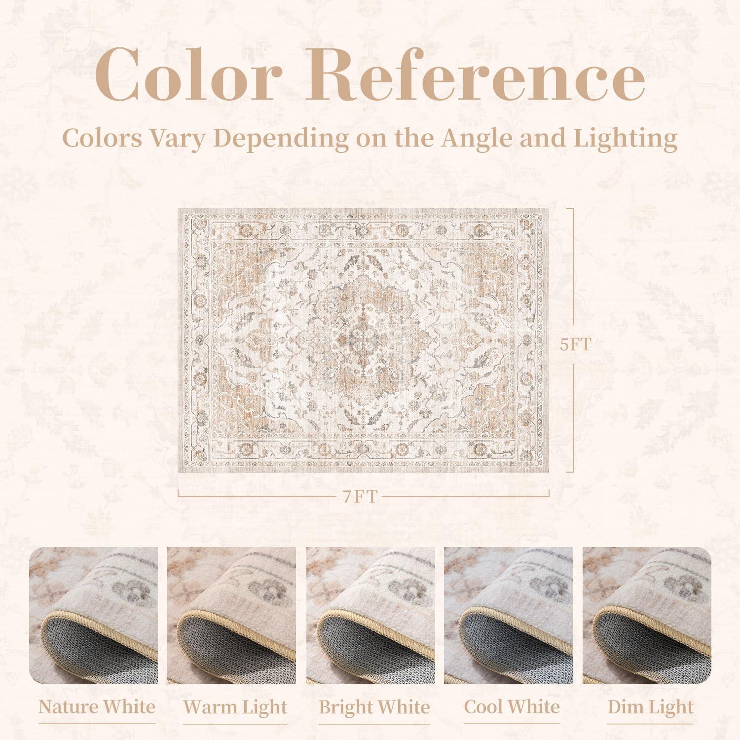 imagePADOORVintage Area Rug 5X7 Rugs for Living RoomSoft Beige Rugs for BedroomMachine Washable Rugs Non Slip CarpetRug for Dining Room Living Room Bedside OfficeBeige